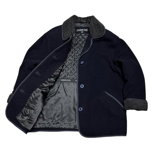 LONDON FOG Designer WOOL Sherpa Fleece  Blue Winter Parka Coat Womens 10 Petite - Picture 1 of 7